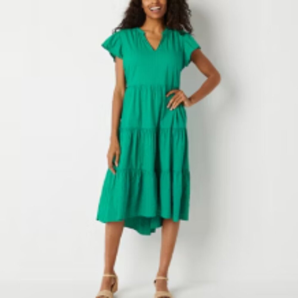 St. John's Bay Midi Dress with Flutter Sleeves - Vacation Green - Size XL - NWT